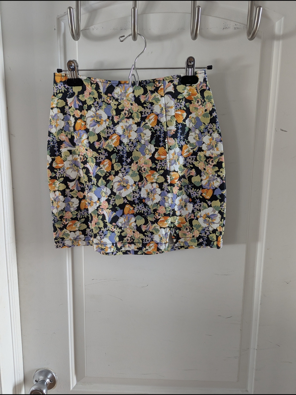 wild fable Black Floral Mini Skirt with Orange, Lavender & Green Print
